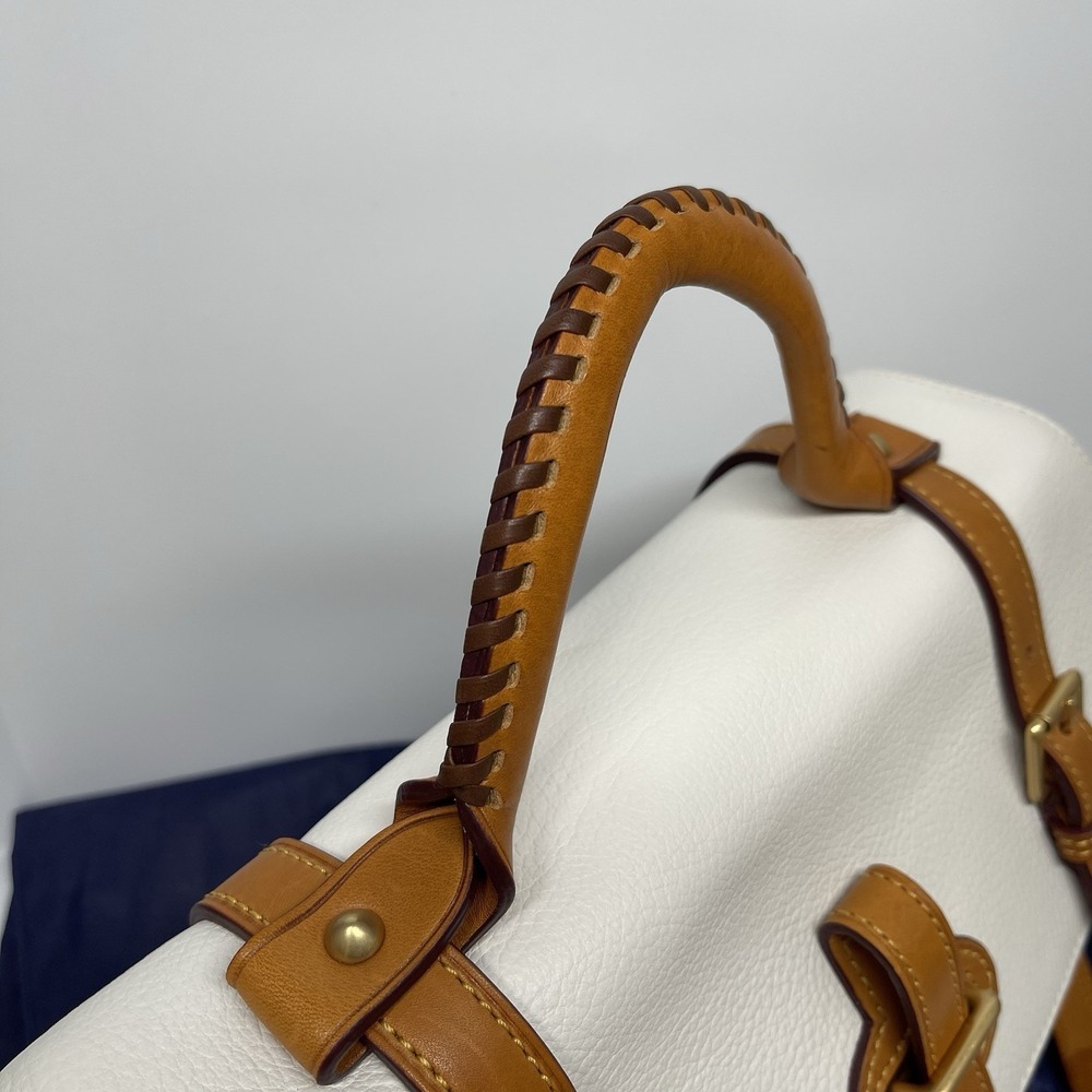 Dooney & Bourke Flap Tab Satchel Pebbled Leather Crossbody Off White & Natural - Picture 4 of 16